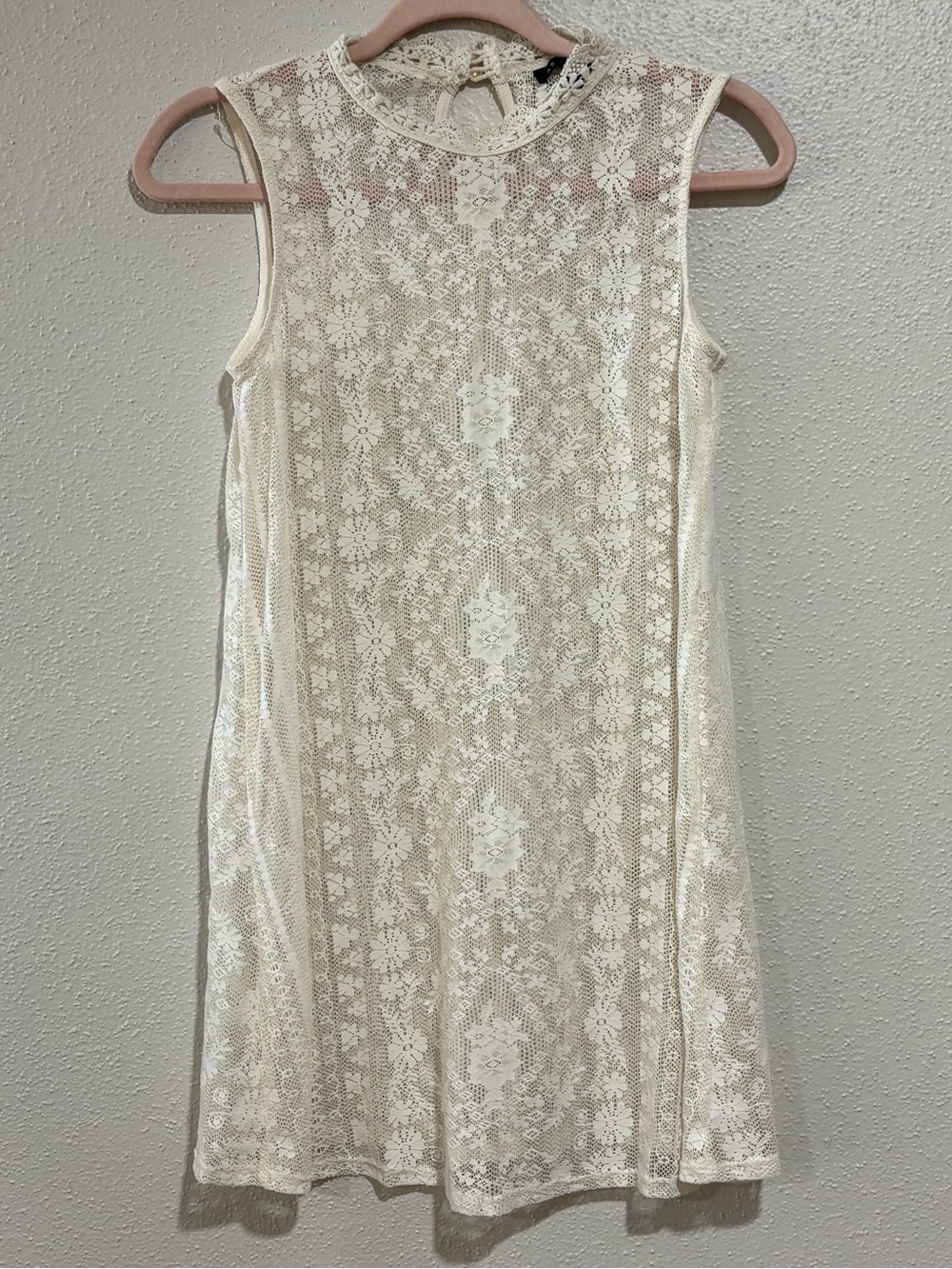 As U Wish Ivory Lace Sleeveless Tunic Dress | Sheer Mini Dress | Small